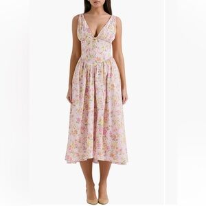 House of CB Emmelina Sleeveless Stretch Poplin Midi Dress NWT Size L Fuller Cup